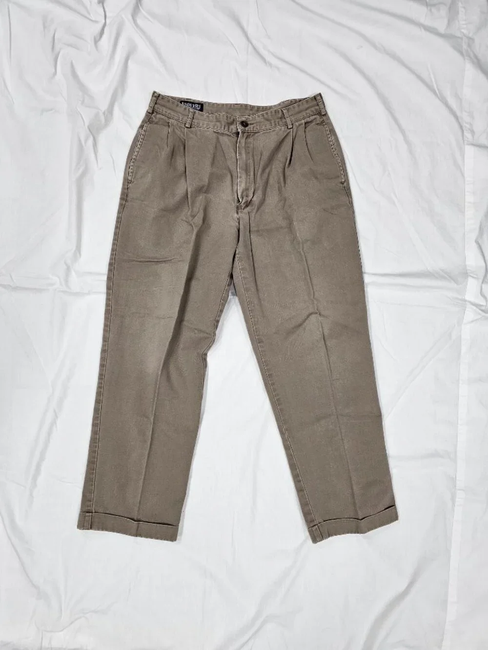 Lands' End pleated front cuffed chinos in khaki size 32 waist and 27 inseam